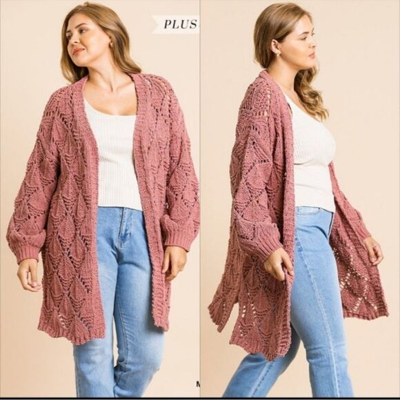 PLUS SIZE KNIT LONG SLEEVE CARDIGAN SIZES XL 12-14 1X 14-16 - Picture 3 of 7